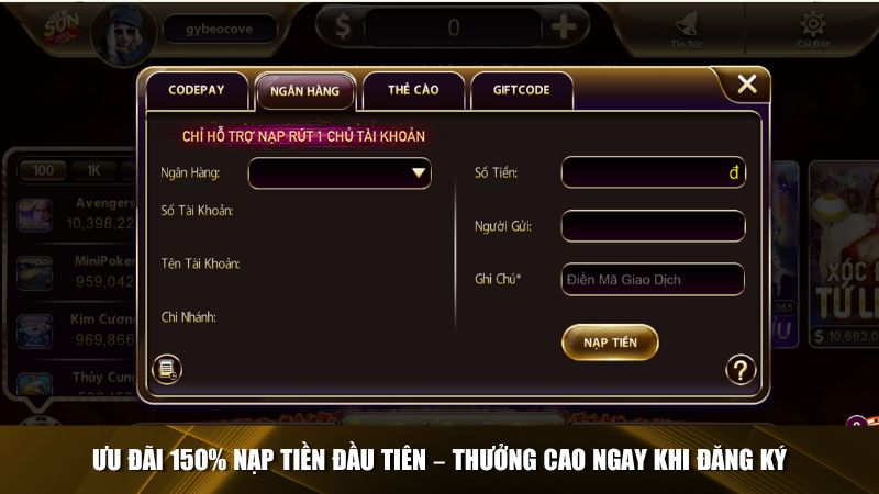 Ưu đãi 150% nạp tiền đầu tiên – thưởng cao ngay khi đăng ký